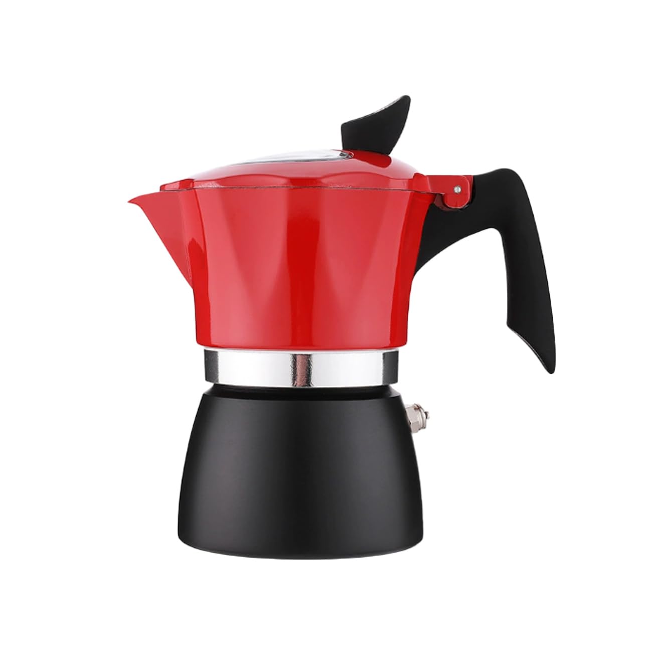 Moka da 6 tazze con coperchio in vetro trasparente, caffettiera da 300 ml, in alluminio, per piano cottura e caffettiera classica, per casa, cucina, campeggio, viaggi (rosso e nero, 6 tazze)