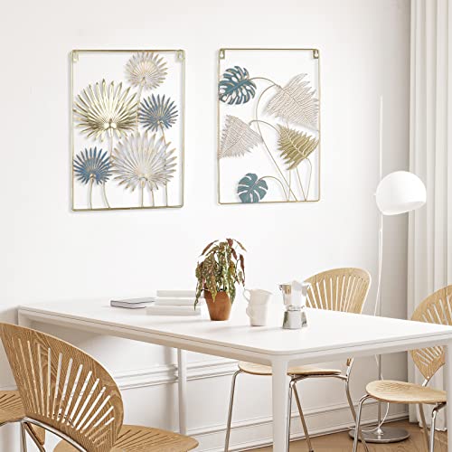 Modern Gold Metal Leaf Wall Decor- 2 Pack Metal Wall Art Hanging Decor Minimalist Art Home Decor Wall Sculpture Accent Gold Home Wall Decorations For Bedroom Bathroom Office #TOP4