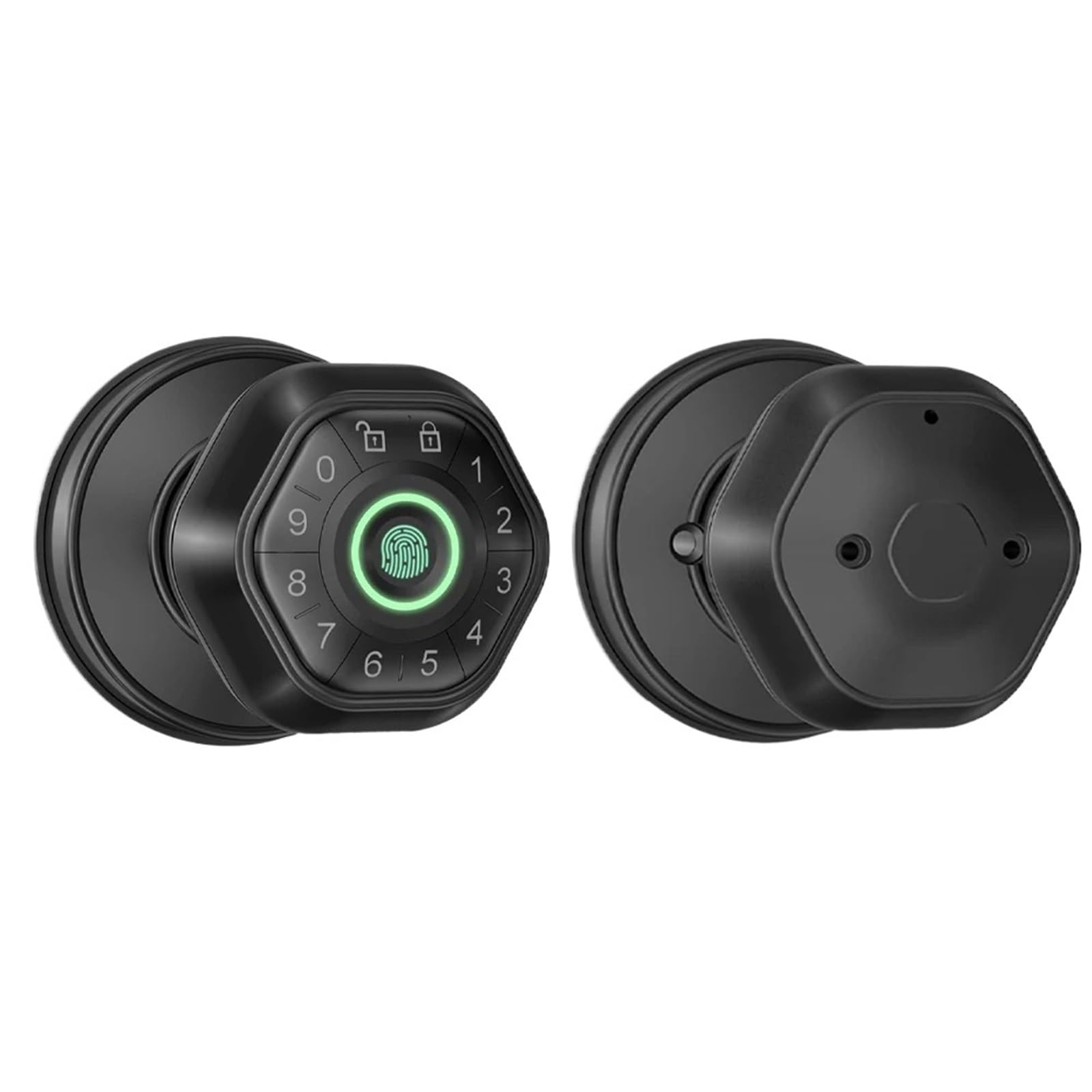 Serrure Connectée, Serrure de Porte Intelligente à Empreintes digitales, Bouton Rond avec Mot de Passe/clé/Application de déverrouillage,pour Chambres, Bureaux et hôtels(Zwart)