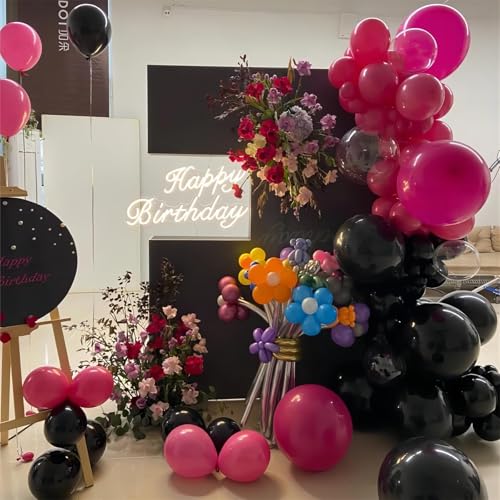 Image of 100pcs Hot Pink Balloons, Helium Quality 12 inch Bright Pink Latex Party Balloon for Birthday, Wedding, Engagement, Bridal Shower, Bachelorette Princess Party Supplies(66ft Ribbons)