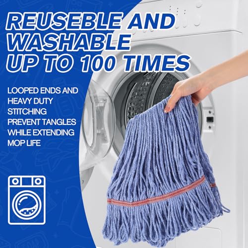 Image of Eccliy 3 Pack Commercial Mop Heads Replacement Heavy Duty 18 oz Loop End Cotton String Wet Mop Refills Washable Absorbent Reusable for Industrial Home Tile Wood Concrete Floor (Blue,Red)