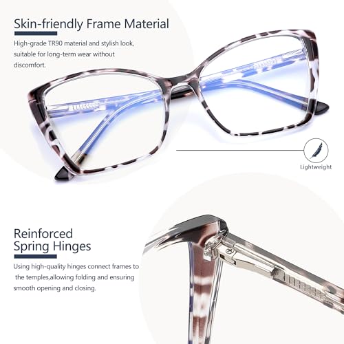Image of Blue Light Blocking Glasses for Women, Oversized Trendy Cat Eye Computer Gaming Glasses Anti Glare & UV Glare RF6204 (Leopard Cateye Frame)