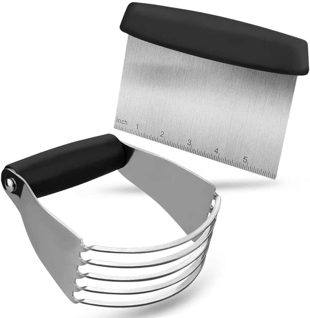 Pastry Cutter Set, ELECDON Professional Pastry Blender and Dough Scraper, Professional Stainless Steel Bladed Dough Cutter/Blender Scraper Chopper Set for Kitchen Baking Tools, 2 PCS (Black)