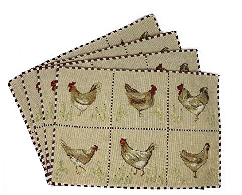 Get Cheap Price Tache Home Fashion Country Farmhouse Rooster Hens Antique Vintage Traditional Home Decorative Woven Tapestry Placemats, 13x19
