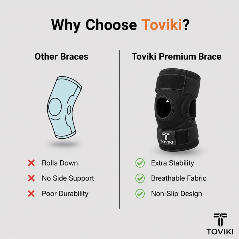 Image of 2 Pc Knee Brace for Men & Women | Adjustable Hinged Knee Cap for Knee Pain Relief | Open Patella Neoprene Knee Support for Gym, Sports & Arthritis | Knee Brace for Ligament Tear | Universal Size (Black)