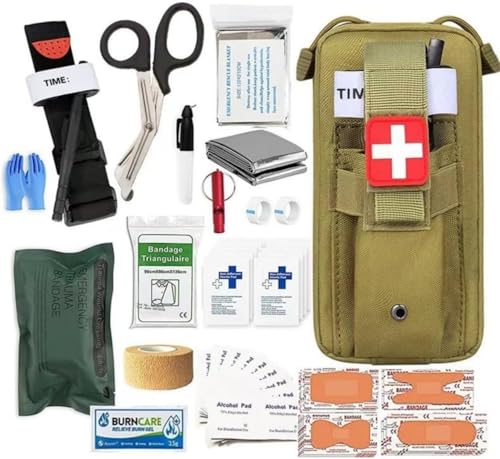 外傷バッグ 救急セット 医療キット 止血帯付き 多機能登山ミニ ウエストバッグ 軽量で持ち運びに便利 防災セット 応急処置キット 防災グッズ アウトドア キャンプ用品 サバイバルツール セット ハイキング、登山、救急隊員、緊急治療などに適しています (カー