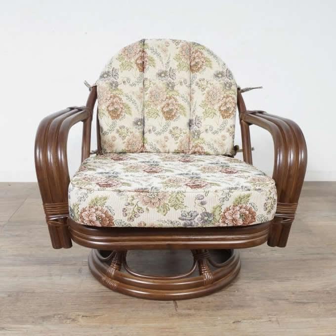 楽々ラタン 360度回転 座椅子 ジャガード生地 1 約高さ60×幅64