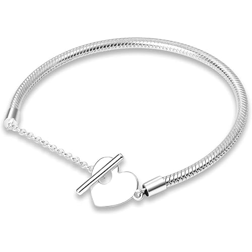 KUNSIR 925 Sterling Silver Snake Chain Bracelet for Pandora European Bracelets Charms Bead