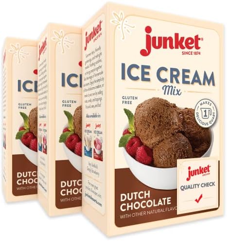 Junket Chocolate Ice Cream Mix: Makes 3 Quarts Old Fashioned Homemade Ice Cream for Ice Cream Maker or Hand Stir - Just Add Milk and Cream, Chill, and Enjoy. Quick and Easy! 4 oz Box of Powdered Ice Cream Starter Mix (Pack of 3)
