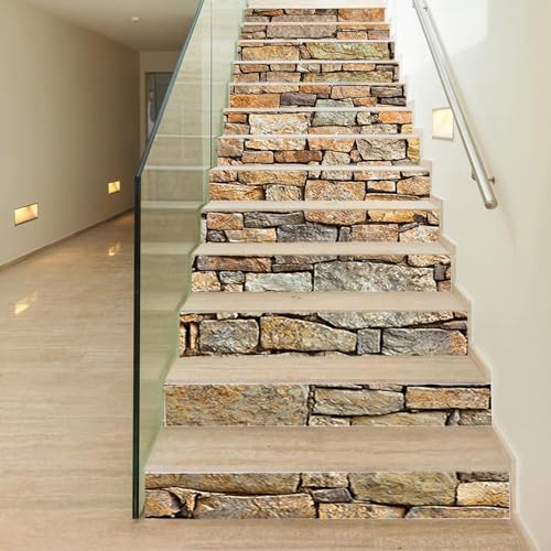 Adesivi 3D per Scale, 13 Pezzi, 100 x 18 cm, Effetto Legno, in PVC, Stile Vintage, per Decorazione Casa, Cucina, Gradini, Bagno (B)