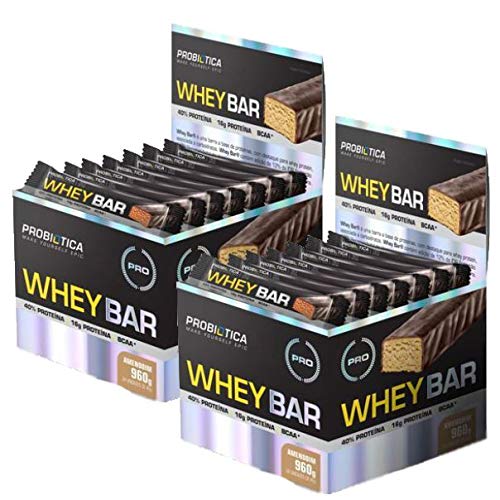 Combo 2x Whey Bar Protein 24un 40gr Amendoim Probiotica