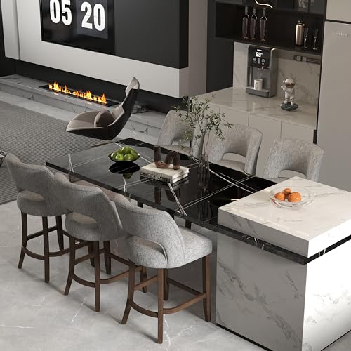 Image of VKNOW Bar Stools Set of 2, 26 inch Upholstered Counter Height Bar Stools,Modern Counter Stools with Wood Legs for Kitchen Island Dining Room Bar,Grey