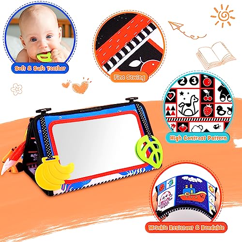 HappyKidsClub Baby Toys 0-6 Months, Tummy Time Mirror Toys 4 Months Baby Toys 6 Months Plus Newborn Toys Black and White Sensory Toys for Babies Montessori Toys Baby Books 0-6 Months Baby Travel Toys