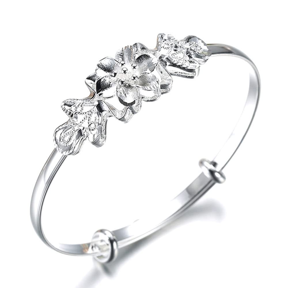 Bracelet argent 925 rétro à ouverture ajustable ornement motif fleurs classiques