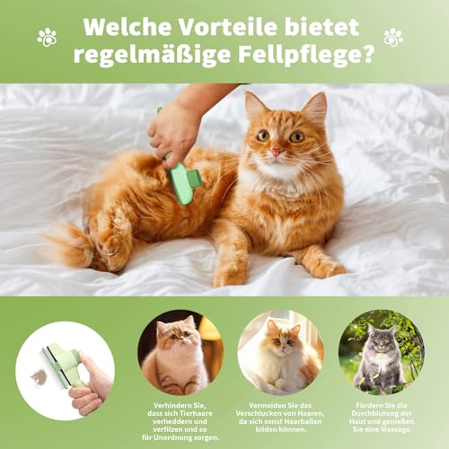Flohkamm für Katzen & Hunde (2 Stück) – Selbstreinigender Zeckenkamm, Haarentfernungsbürste für Fellpflege, Tierflohkamm mit ergonomischem Griff