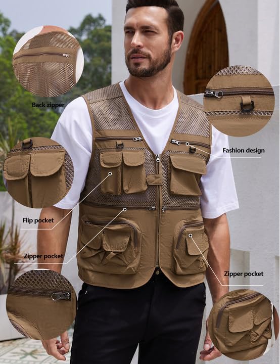 Gihuo Men's Fishing Safari Vest with Pockets for Summer Travel - Image 4