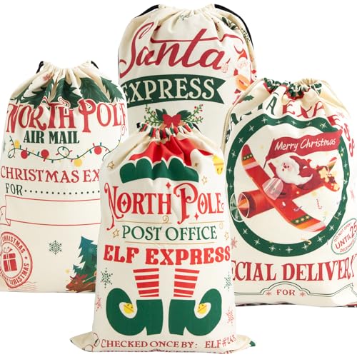 Reviews y listado de Bolso mi saco listamos los 10 mejores. 28 ceiba tree - 4 bolsas grandes de Navidad de Papá Noel, bolsas de regalo de lona con cordón para Navidad, bolsas de cordón para guardar el paquete actual