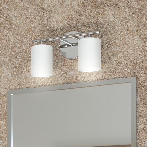 Image of Replay Collection 2-Light Etched White Glass Modern Bath Vanity Light Polished Nickel