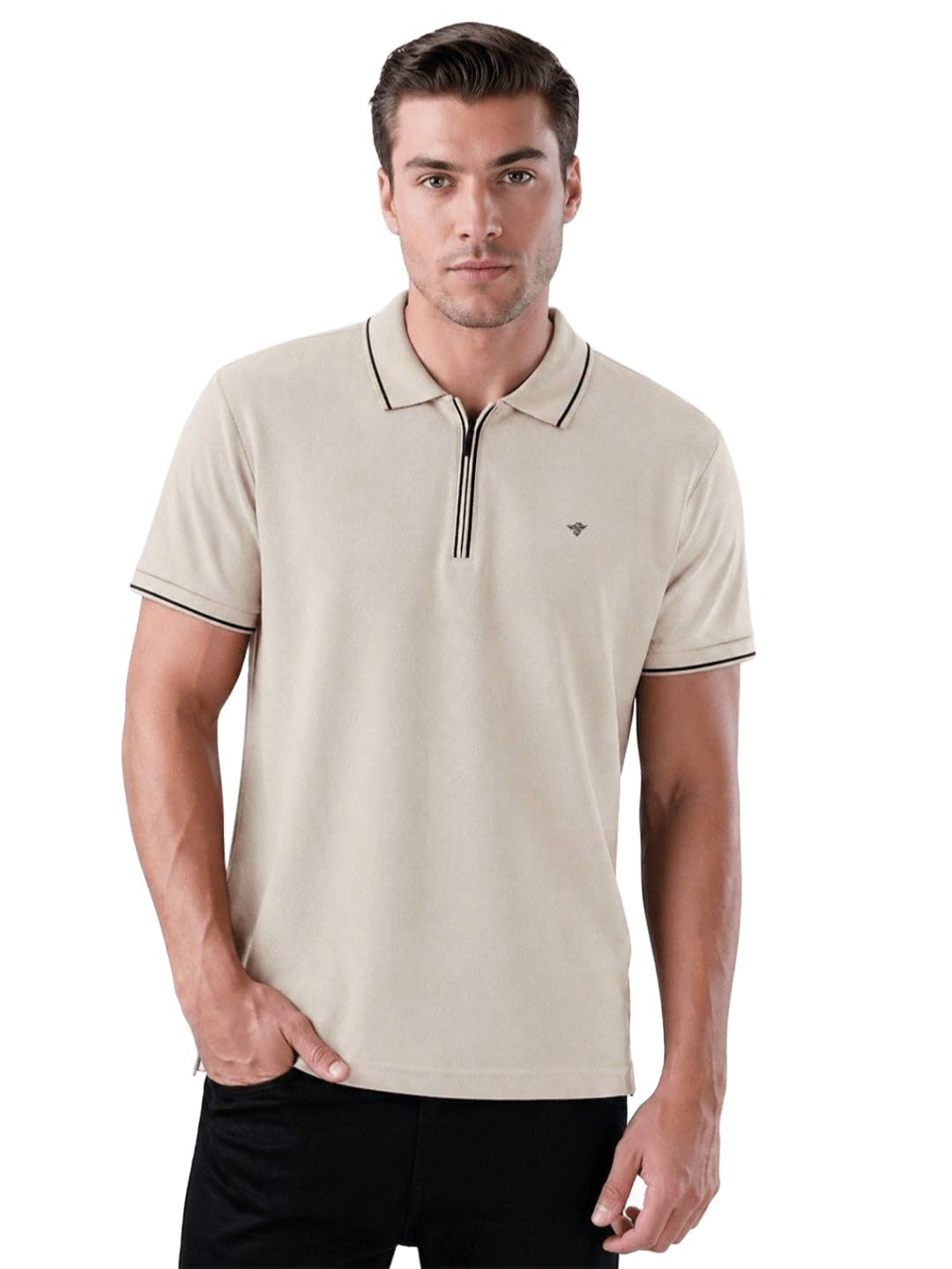 status quo Men's Polo T-Shirt| Rich Cotton Blend | Contrast Tipping Collar| Zip Closure| Regular Fit|Comfortable Smart Casual Wear | All Day Comfort-picture-22