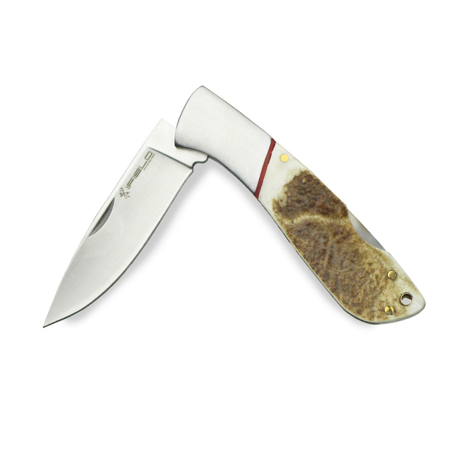 iFIELD Camper EL29043 Hunting Folding Knife, Deer Antler Handle, 3 inch. Stainless Steel Blade, Camping Tool for Fishing, Hunting, Sport Activity