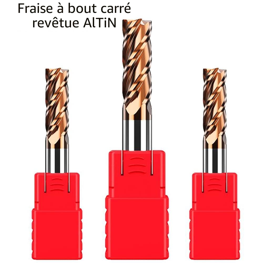 ASNOMY VHM - Lot de 8 fraises à queue - En carbure de tungstène - 4 flûtes - Fraises à rainures en métal - Avec revêtement AlTiN 55 HRC - Diamètre 2 à 12 mm