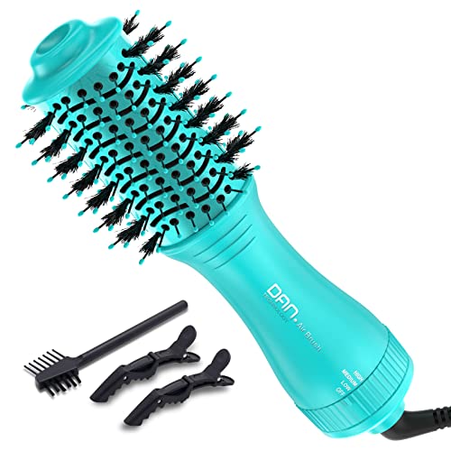 Dan Technology Blow Dryer Brush Hair Dryer Brush Hot Air Blowout Brush 120V 3 Speeds Oval Shape Volumizer Straightener Brush Faster Drying Mini Size Lightweight (Cyan)