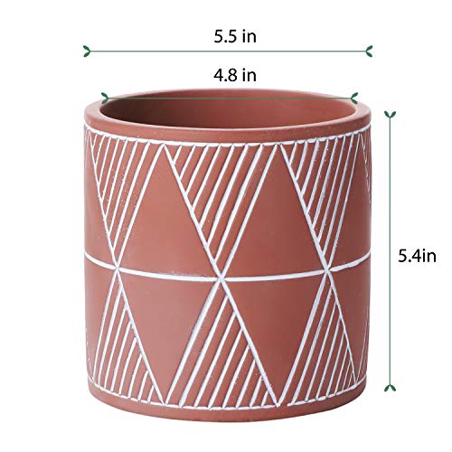 Greenaholics Plant Pots- 4.75 inch Cement Planters Flower Pots, for Snake Plant, Medium Indoor Plant, Vintage Style, Unglazed Medium Bonsai, with Drainage Hole, Terracotta - Thumbnail 2