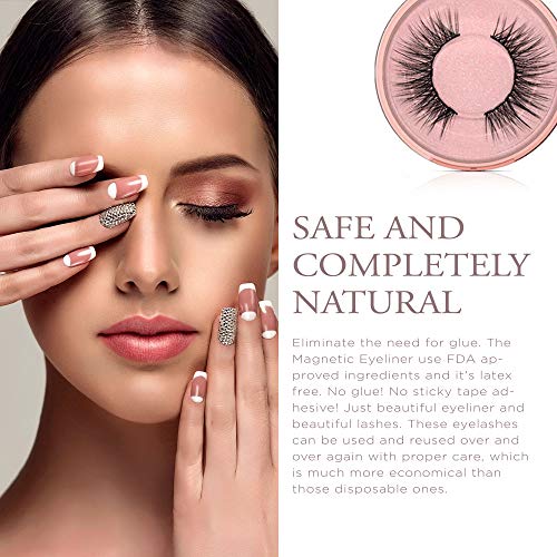 Magnetic Eyelashes with Magnetic Eyeliner Kit, with Applicator and Mirror for Easy Application, 2 Pairs