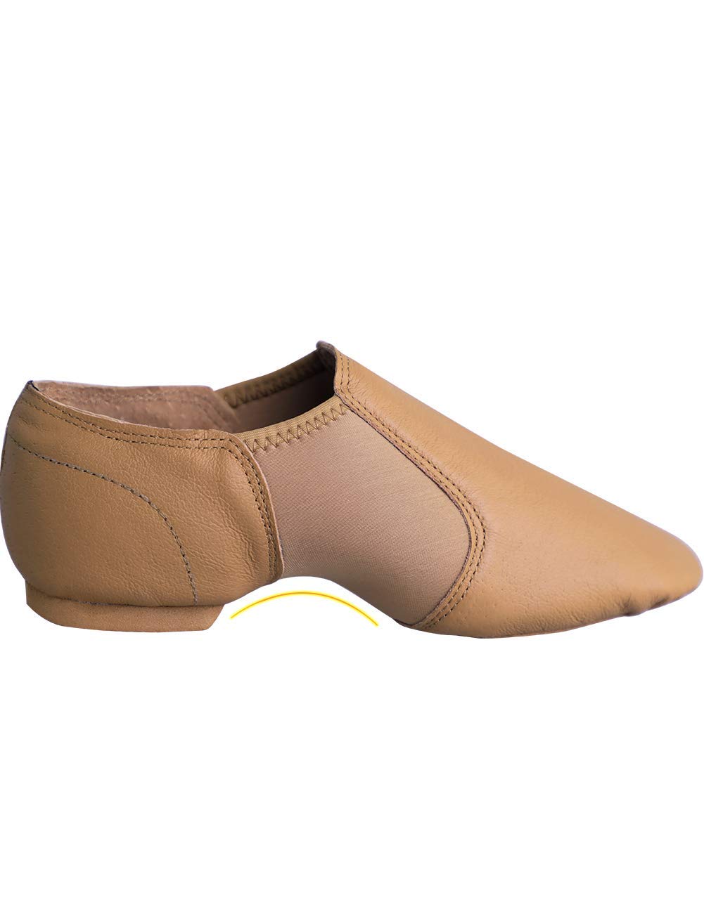 Tan Girl's Women's Jazz Shoes Leather Dance Shoes Slip-On Inserted with Neoprene (6 Big Kid)