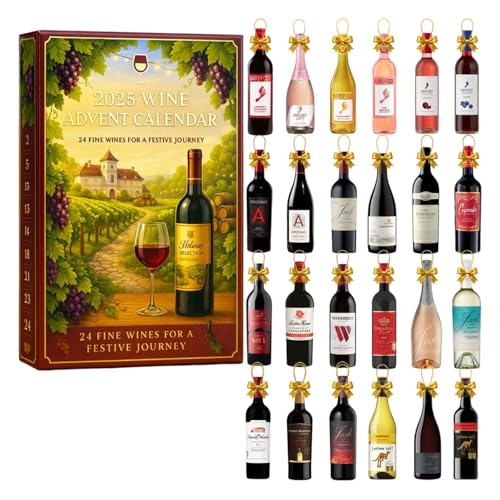 Calendario de Adviento de vino 2025, calendario de Adviento de vino 2025, cajas de calendario de Adviento de 24 días de Navidad, un viaje de degustación diaria a través de los diversos sabores de los