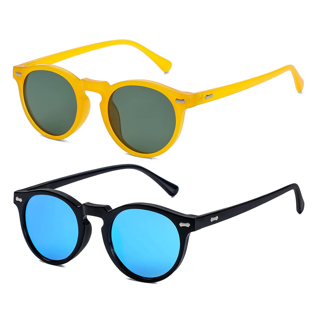 Gleyemor Vintage Polarized Sunglasses for Men Round Sunglasses UV400 Protection Retro Hand-crafted Acetate Frame