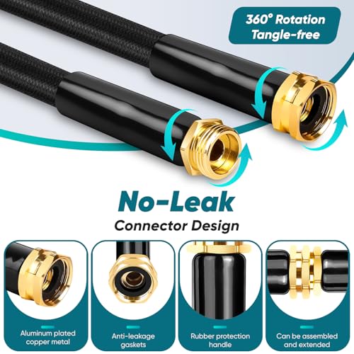 Image of Garden Hose 100FT Non-Expanding, Lightweight Hose With 10-Function Nozzle, Leak-Proof No-Knot, Easy to Carry, Wear-Resistant, Sturdy 3 /4GHT Flexible Water Hose for Outdoor (Black）