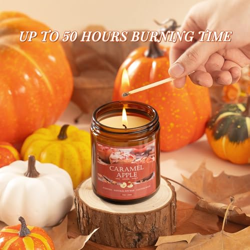Image of Fall Candle, Caramel Apple Scented Candles for Home, Natural Soy Autumn Candle Aromatherapy Candle, 7 oz Jar Candles Fall Gifts for Women Men