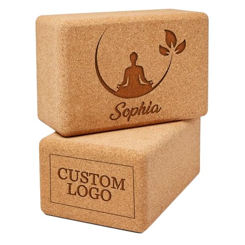 Personalized Cork Yoga Blocks 2 Pack with Custom Design, Yoga Blocks for Women, Exercise blocks foam Yoga Blocks Soft Non-Slip for Yoga, Pilates, Meditation, Customized Yoga Accessories for Stability