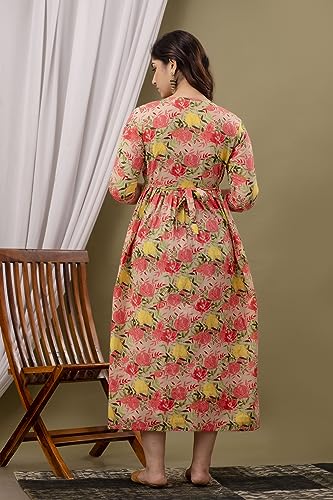 Image of The Moon Star Women's Cotton Floral Printed Anarkali Maternity Feeding Kurti | Breastfeeding Dress for Mothers | Zipper Feeding Kurti, Nursing Kurti, Comfortable and Trendy Maternity Wear