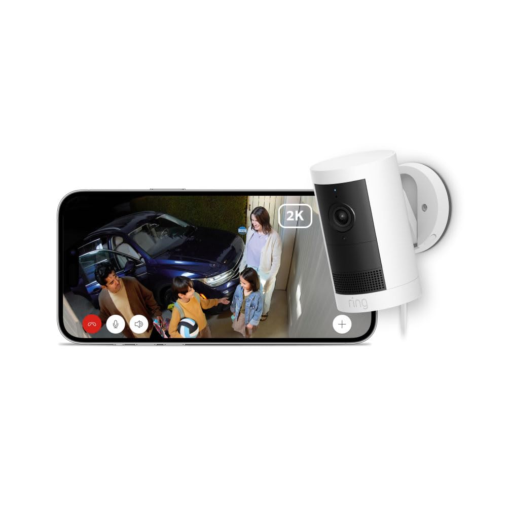 Ring Outdoor Cam Plus Plug-In (リング アウトドアカム プラス 電源アダプターモデル) | 24時間連続録画対応* のハイエンドモデル | 2K ビデオ 360万画素 高精細 | カメラ視野角対角160° | ナイトビジョン | Ring Home プラン30日間無料体験付き - ホワイト