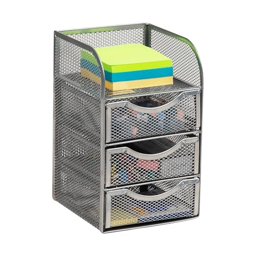Panier de rangement de bureau argenté en maille métallique de format compact - 5
