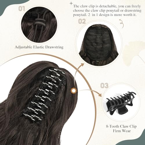 Sofeiyan 14" Ponytail Extension, Short Wavy Claw Clip in Ponytail Hair Extension Synthetic Hairpieces Black Layered Natural Fluffy Curly Drawstring Ponytail Hair Piece for Women - Image 3