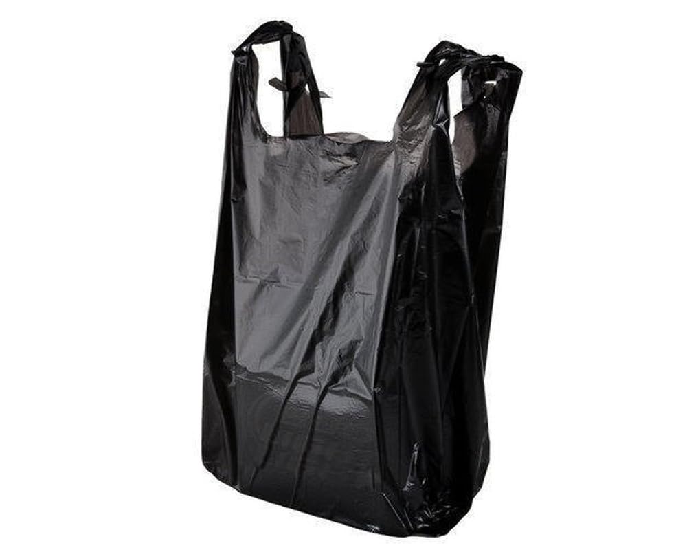 Black Heavy Duty Plastic Carrier Bags Pack of 300 – Size Jumbo 12x18x23 – Strong Vest Handle Shopping Bags | Multipurpose Retail, Grocery & Takeaway Packaging | Eco-Friendly 100% Recycled