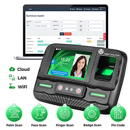 Allied Time Usa CB4000 Biometric Time Clock For Employees Attendance - Subscription Clock In Machine For Employees - Pin, Face Scanner, Palm & Fingerprint Time Clocks For Employees Small Business - 2 Rfid Time Clock Cards thumb #8