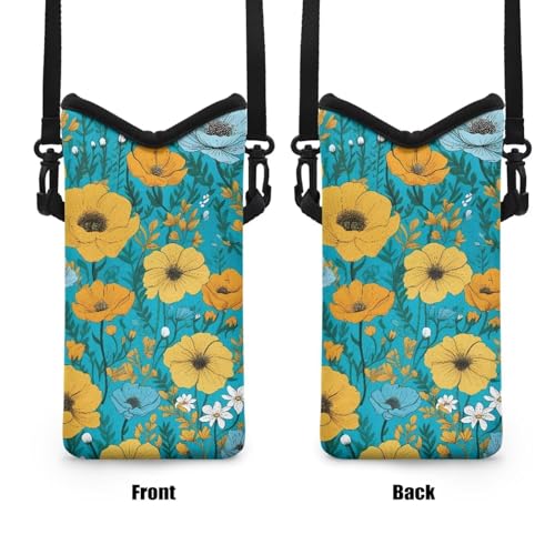 Vintage Floral Print Neoprene Crossbody Bags for Women Men Lightweight Cell Phone Bags Fashion Phone Pouch with Removable Shoulder Strap Mobile Phone Bag 6