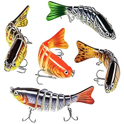 HANGOU Fishing Lures, 5 PCS Multi Jointed Swimbaits Lifelike Artificial Bass Fishing Bait Set Bionic Swimming Lures Sets Bass Lures for Freshwater Saltwater Fishing Cover