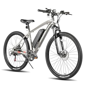 Hiland Elektrische fiets voor vrouwen en mannen, 27,5 inch, 250 W motor, 36 V, e-bike met 7 versnellingen, e-mountainbike met schijfremmen, zwart/grijs