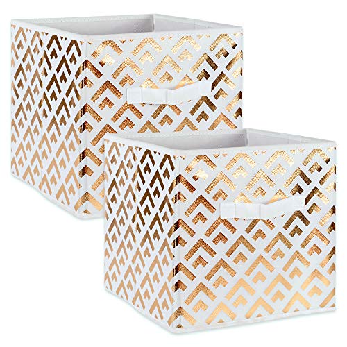 DII Non Woven Polyester Metallic Diamond Storage Bin, Small Set of 2, White/Gold - image 1