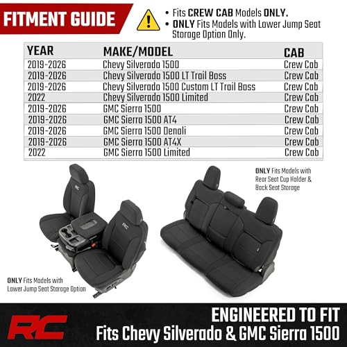 Rough Country Neoprene Seat Covers for Chevy Silverado & GMC Sierra 1500 (2019-2026) w/Rear Seat Storage & Cup Holder - Waterproof & UV Resistant, Foam Padded, Front & Rear Row Cover Set - image 4