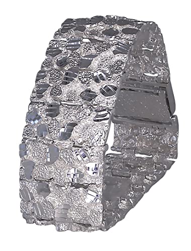 Huge Heavy Sterling Silver Nugget Bracelet with Stunning Diamond Cuts - 29mm Width, 8.5 Inches