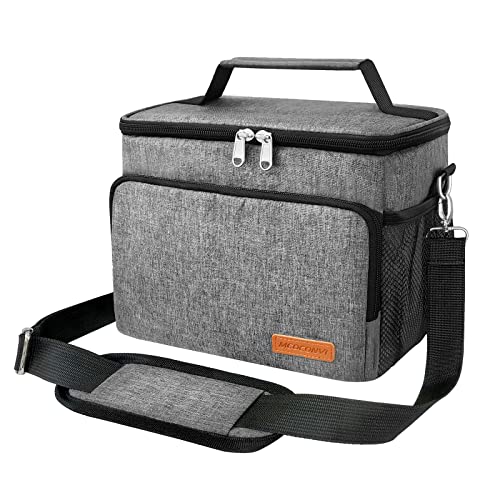 Insulated Lunch Bag for Men Women - Leakproof Lunch Box Reusable Cooler Tote Kids Adult Lunch Bag Organizer with Adjustable Shoulder Strap to Work Office School Picnic Beach Travel – Grey