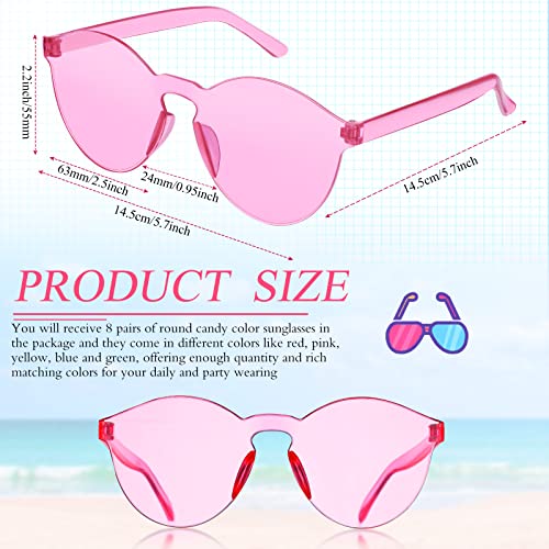 TOODOO 8 Pairs Candy Color Sunglasses for Women Rimless Frameless Round Sunglasses Transparent Tinted Glasses2