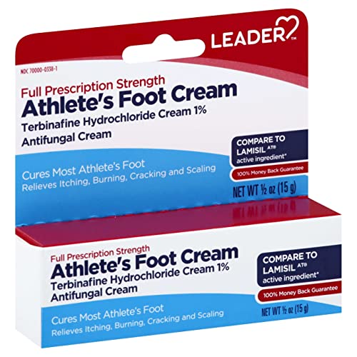 LEADER Athlete's Foot Antifungal Cream, Full Prescription Strength, Clinically Proven Antifungal Treatment for AF,Relieves Itching, Burning, Cracking and Scaling, 0.5 oz, Compare to LAMISIL AT, 3 Pack