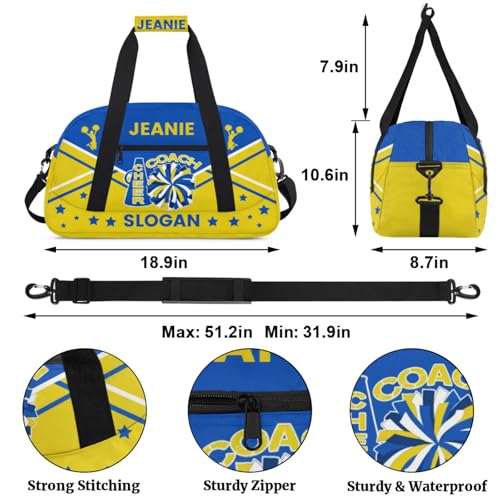 Cheer-Bags for Girls, Personalized Name Dance Ballet Gymnastics Sport Travel Duffel Bags for Cheerleader Kids with Custom Team Name for Overnight Weekender,Blue Yellow3